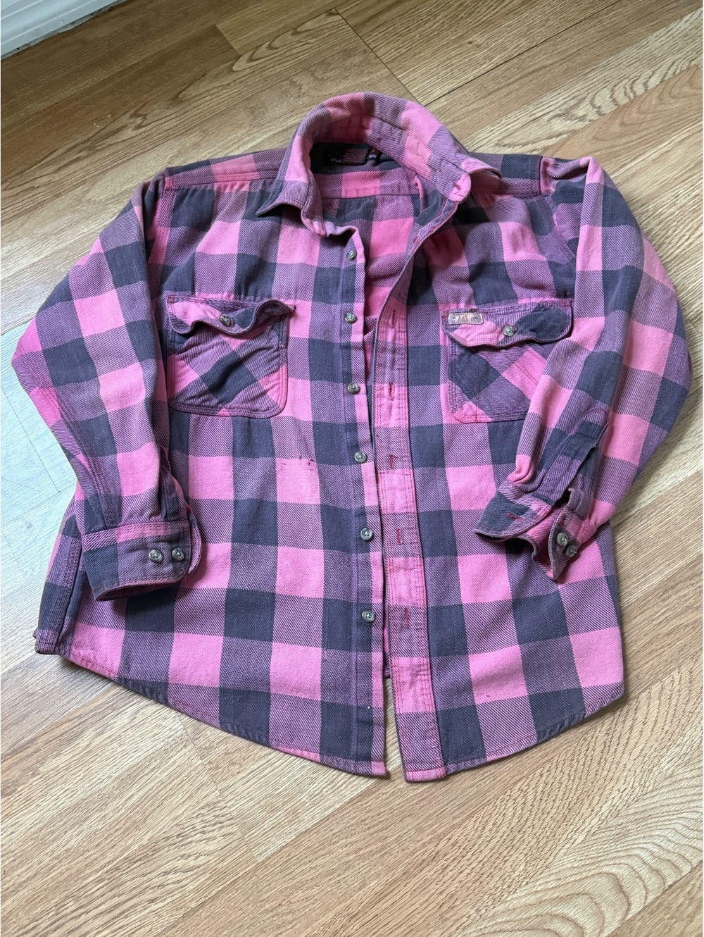 Vintage Five Brother Pink and Gray Plaid Cotton Flannel Shirt Medium